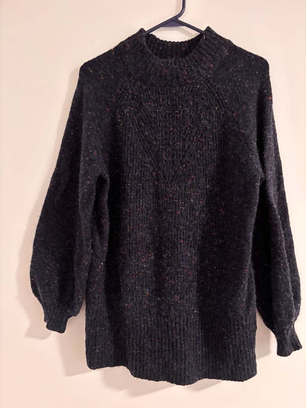 relaxed fit nepped knit sweater - Black